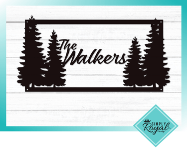 Rectangle Custom Name Metal Sign with Pine Trees